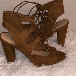 Brown JustFab Lace-Up Heels